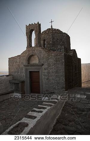 Picture - Greece, Patmos Island, Mykonos, Chapel in front of Monastery of Saint John Theologian. Fotosearch