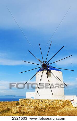 Greece, Santorini, Beautiful Old Windmills With Ocean In Background View Large Photo Image Stock Image - Greece, Santorini, Beautiful Old Windmills With Ocean In Background. Fotosearch