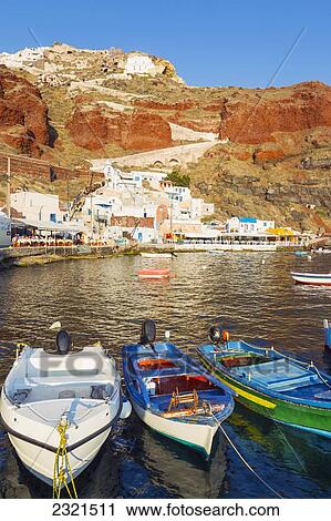 Stock Image - Greece, Santorini, Beautiful Seaport In The Santorini Caldera. Fotosearch