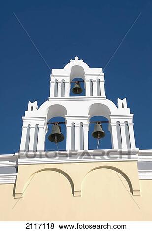 Greece, Santorini, Firostefani, Architectural detail of Greek Orthodox Chrurch bells. View Large Photo Image Stock Photo - Greece, Santorini, Firostefani, Architectural detail of Greek Orthodox Chrurch bells.. Fotosearch