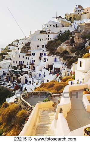 Stock Image - Greece, Santorini, Sunset Over The Santorini Caldera.. Fotosearch