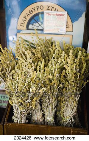Stock Photograph - Greece, Spice emporium specializing in traditional Greek herbs and teas; Thessaloniki. Fotosearch