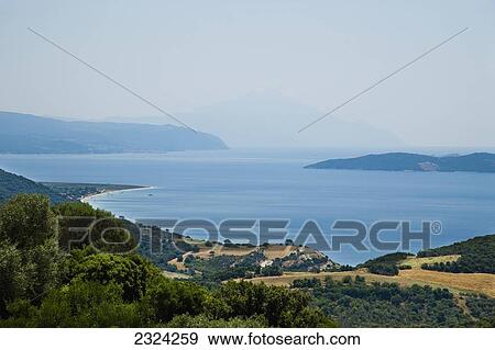 Stock Photo - Greece, View over coastline of Mediterranean sea; Halkidiki. Fotosearch