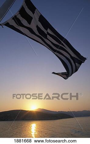 Greek Flag Over Sea At Sunrise View Large Photo Image Stock Photo - Greek Flag Over Sea At Sunrise. Fotosearch