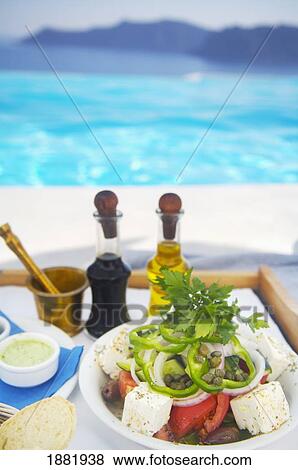 Greek Salad On Tray By Swimming Pool View Large Photo Image Stock Photo - Greek Salad On Tray By Swimming Pool. Fotosearch