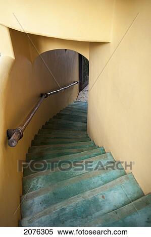 Green Steps Going Up A Yellow Walled Stairwell; Sayulita Mexico View Large Photo Image Stock Photography - Green Steps Going Up A Yellow Walled Stairwell; Sayulita Mexico. Fotosearch