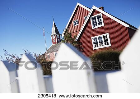Stock Photo - Greenland, Lutheran Nuuk Cathedral (Annaassisitta Oqaluffia) and mission house; Old Nuuk. Fotosearch