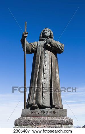 Stock Photo - Greenland, Statue of Hans Egede (founder of Nuuk); Nuuk. Fotosearch