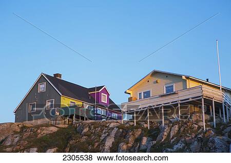 Greenland, Unesco World Heritage Site; Ilulissat, Colorful houses View Large Photo Image Stock Photo - Greenland, Unesco World Heritage Site; Ilulissat, Colorful houses. Fotosearch