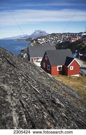 Picture - Greenland, View of fjord shoreline; Nuuk. Fotosearch