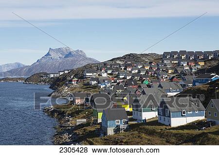 Stock Photo - Greenland, View of fjord shoreline; Nuuk. Fotosearch
