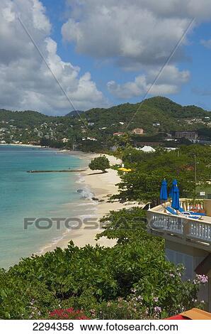 Stock Photo - Grenada, Elevated view of Grand Anse Beach; Caribbean. Fotosearch