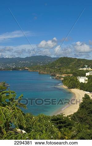 Stock Image - Grenada, Magazine Beach viewed from Maca Bana Hotel and Villa complex; Caribbean. Fotosearch