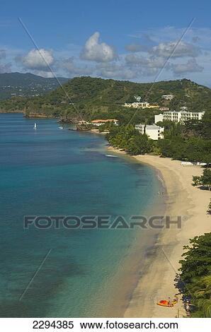 Stock Photography - Grenada, Magazine Beach viewed from Maca Bana Hotel and Villa complex; Caribbean. Fotosearch