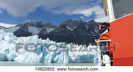 Stock Photography - Grey Glacier and Grey Lake, Torres del Paine National Park; Torres del Paine, Magallanes and Antartica Chilena Region, Chile. Fotosearch