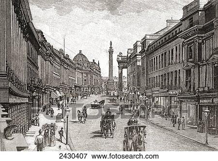 Stock Photo - Grey Street, Newcastle-upon-Tyne, England in the 19th century. From Cities of the World, published c. 1893.. Fotosearch