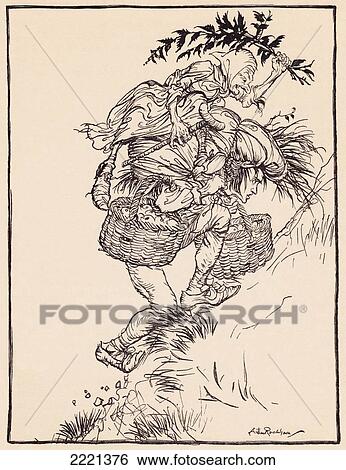 Stock Photograph - Groaning Continually, He Climbed The Mountain. Illustration By Arthur Rackham From Grimm's Fairy Tale, The Goose Girl At The Well.. Fotosearch