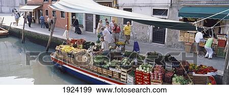 Stock Photo - Grocery Barge Moored On Canal. Fotosearch