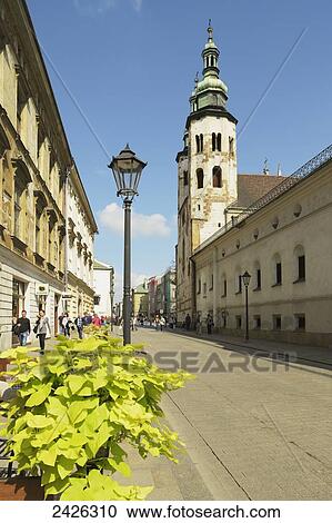 Grodzka Street leading to St. Andrew's Apostle Church, 11th century, Old Quarter; Krakow, Poland View Large Photo Image Stock Image - Grodzka Street leading to St. Andrew's Apostle Church, 11th century, Old Quarter; Krakow, Poland. Fotosearch