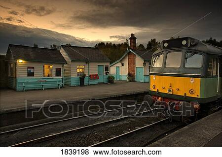 Grosmont Train Station At Dusk; North Yorkshire, England, Uk View Large Photo Image Stock Photo - Grosmont Train Station At Dusk; North Yorkshire, England, Uk. Fotosearch