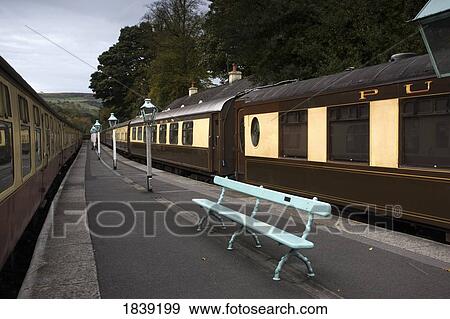 Grosmont Train Station At Dusk; North Yorkshire, England, Uk View Large Photo Image Stock Photo - Grosmont Train Station At Dusk; North Yorkshire, England, Uk. Fotosearch