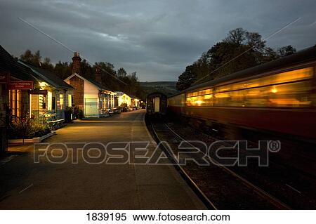 Stock Photography - Grosmont Train Station At Dusk; North Yorkshire, England, Uk. Fotosearch
