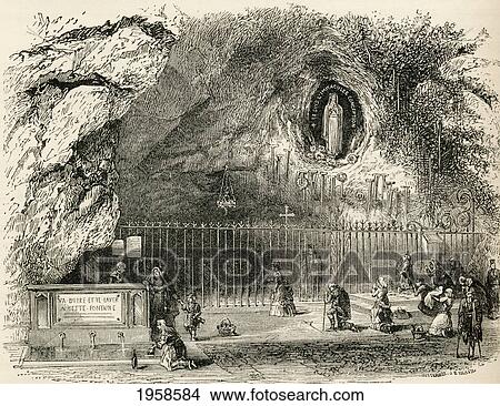Picture - Grotto Of Massabielle In The Sanctuary Of Our Lady Of Lourdes, France In The 19Th Century. From French Pictures By The Rev. Samuel G. Green, Published 1878.. Fotosearch