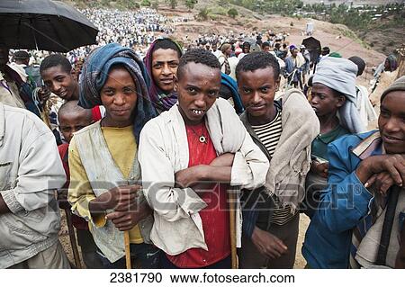 Stock Image - Group of boys at the main livestock market; Lalibela, Ethiopia. Fotosearch