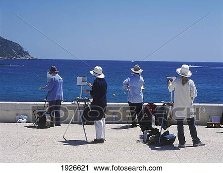 Group Of Painters Practicing On Waterfront; Cassis, Cote D'azur, France View Large Photo Image Stock Image - Group Of Painters Practicing On Waterfront; Cassis, Cote D'azur, France. Fotosearch