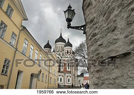 Stock Photograph - Group Of People In Front Of The Alexander Nevsky Cathedral In Tallinn, Estonia. Fotosearch
