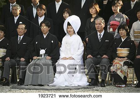 Stock Image - Group Portrait Of Shinto Wedding, Meiji Jingu Shrine, Tokyo, Japan. Fotosearch