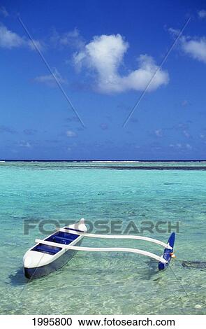 Guam, Agana Bay, White And Blue Outrigger Canoe In Calm Turquoise Water View Large Photo Image Stock Image - Guam, Agana Bay, White And Blue Outrigger Canoe In Calm Turquoise Water. Fotosearch