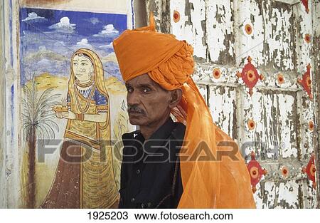 Stock Image - Guard By Fresco In Meherangarh Fort. Fotosearch