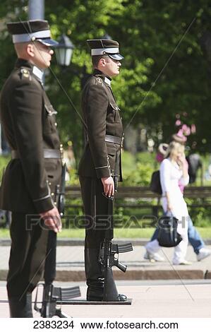 Guard of Honour, Latvian soldier at the base of the Freedom Monument on Brivibas Bulvaris (Freedom Boulevard) near the Old Town; Riga, Latvia View Large Photo Image Picture - Guard of Honour, Latvian soldier at the base of the Freedom Monument on Brivibas Bulvaris (Freedom Boulevard) near the Old Town; Riga, Latvia. Fotosearch