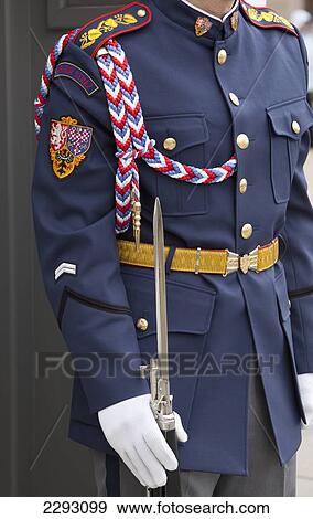 Stock Photo - Guard outside the gates of Prague Castle, Czech Republic, Europe. Fotosearch