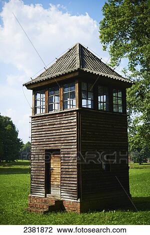 Stock Image - Guard tower in Birkenau death camp; Osweciem, Poland. Fotosearch