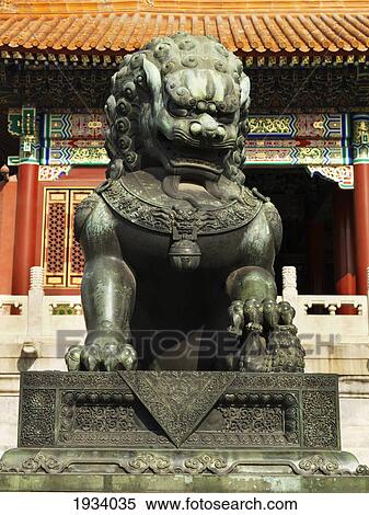 Stock Photography - Guardian Lion Statue In The Forbidden City; Beijing, China. Fotosearch