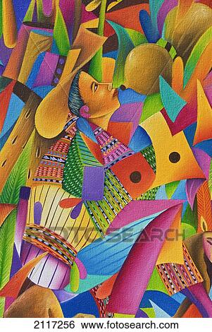 Stock Photograph - Guatemala, Lake Atitlan, Panajachel, colorful painting for sale. Fotosearch