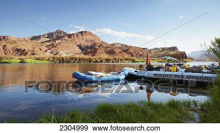 Guided River Rafts Tied Up On The Colorado River Near Lee's Ferry; Arizona Usa View Large Photo Image Stock Photo - Guided River Rafts Tied Up On The Colorado River Near Lee's Ferry; Arizona Usa. Fotosearch