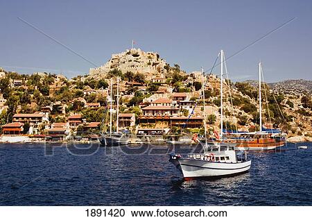 Gulet Boat Anchored In Kas View Large Photo Image Stock Image - Gulet Boat Anchored In Kas. Fotosearch
