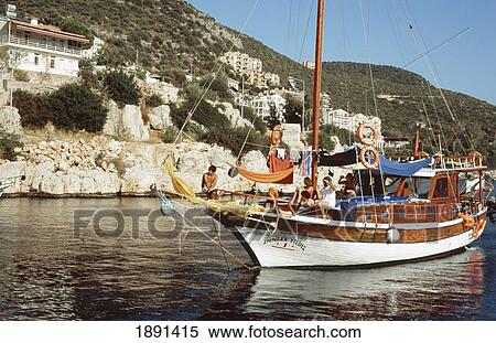 Gulet Boat Anchored In Kas View Large Photo Image Stock Photography - Gulet Boat Anchored In Kas. Fotosearch