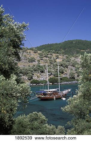 Stock Photo - Gulet Boat Moored In Lagoon. Fotosearch