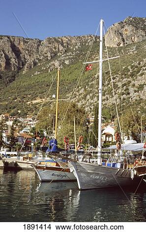 Gulet Boats Anchored In Kas View Large Photo Image Picture - Gulet Boats Anchored In Kas. Fotosearch