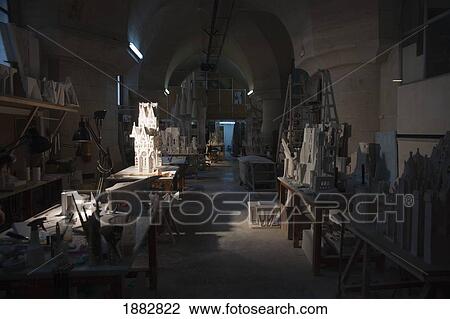 Stock Image - Gypsum Workshop; Barcelona, Spain. Fotosearch
