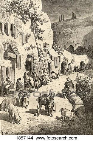 Picture - Gypsy Caves, Sacro Monte, Granada, Spain. Drawn By Gustave Dore. From The Book Spanish Pictures By The Rev Samuel Manning, Published 1870.. Fotosearch