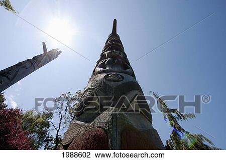 Stock Image - Haida Totem Pole Carved By Mango Martin, David Martin And Henry Hunt In Thunderbird Park, Victoria, British Columbia, Canada. Fotosearch