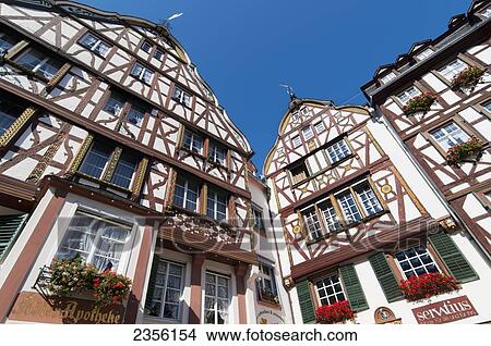 Picture - Half-timbered buildings in a marketplace; Bernkastel-Kues, Rhineland-Palatinate, Germany. Fotosearch