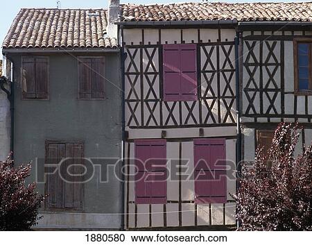 Stock Image - Half Timbered Houses In Mirepoix. Fotosearch