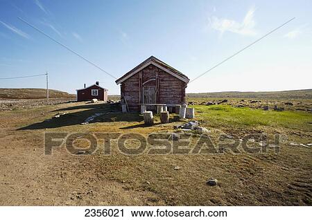 Stock Image - Hammerfesthuset, the oldest building on Bear Island; Svalbard, Norway. Fotosearch