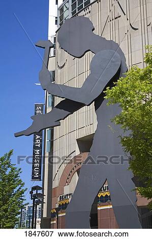 Stock Photo - Hammering Man Sculpture By Jonathan Borofsky; Seattle Art Museum, Seattle, Washington State, Usa. Fotosearch